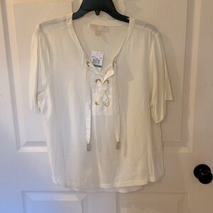 Brand new Michael Kors cream blouse w beautiful neck line